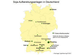 Aufbereitungsanlagen für Futtersoja in Deutschland. Quelle: Recknagel, Sojaförderring